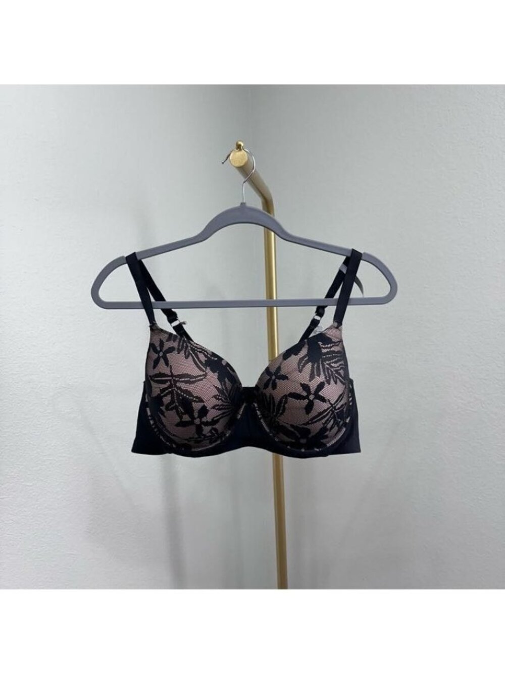 Aerie Real Sunnie Demi Bra Lacey Plunge Underwire Padded Floral Womens 42C NEW